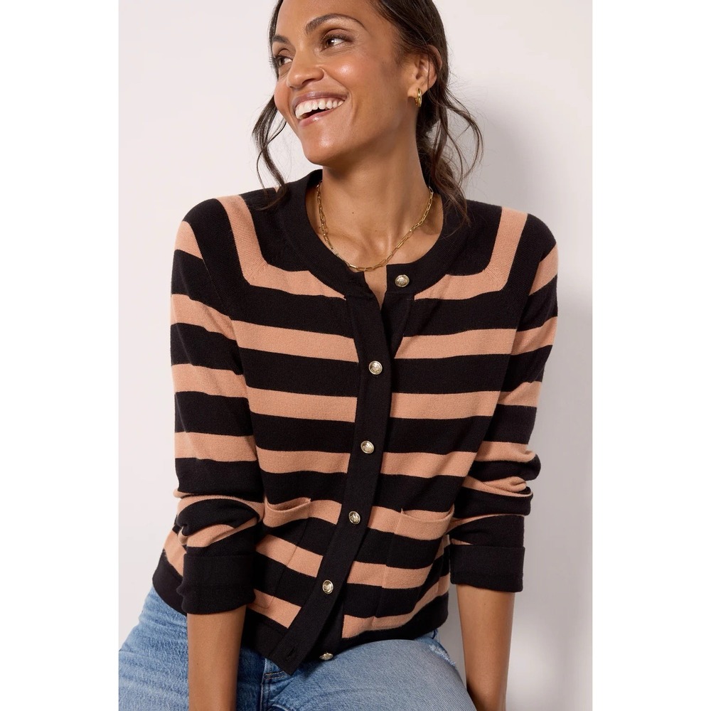 NWT Evereve Mila Lady Like Stripe Cardigan Sweater Sz S Preppy Old Money Chic